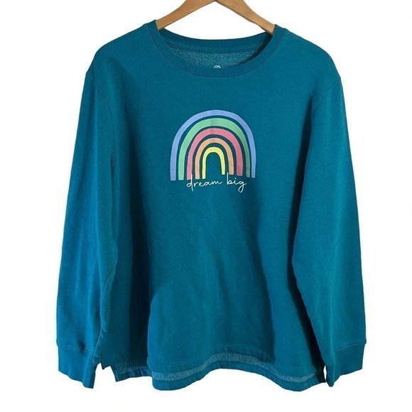 Positive Tees Rainbow Graphic Pullover Sweater Plus Size 2X Knit Top Long Sleeve - Picture 1 of 4